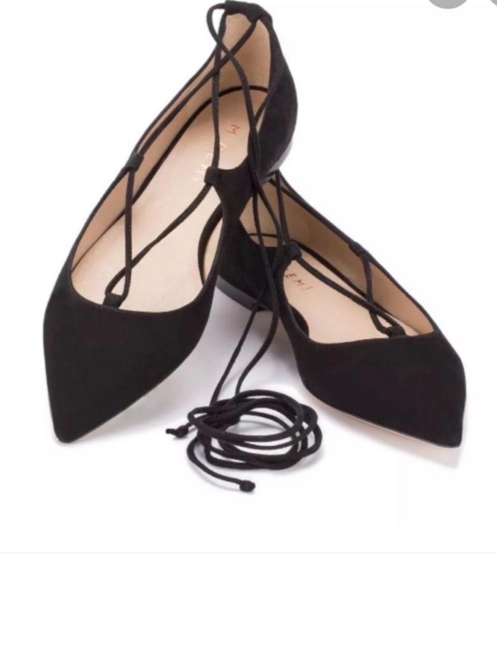 Women's Pointed-Toe Lace-Up Flats - Black